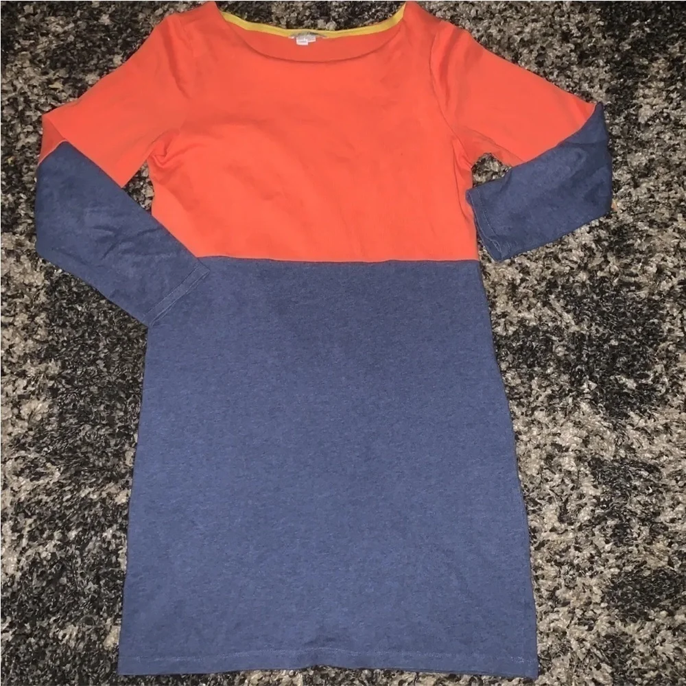 Boden Shift Dress Block Knit Long Sleeve Round Neckline Orange Blue Womens Sz 6 - Picture 3 of 5